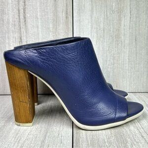 Vince Allison Deep Blue Leather Mule Heel Open Toe Shoes Women’s Size 9 EUR 40